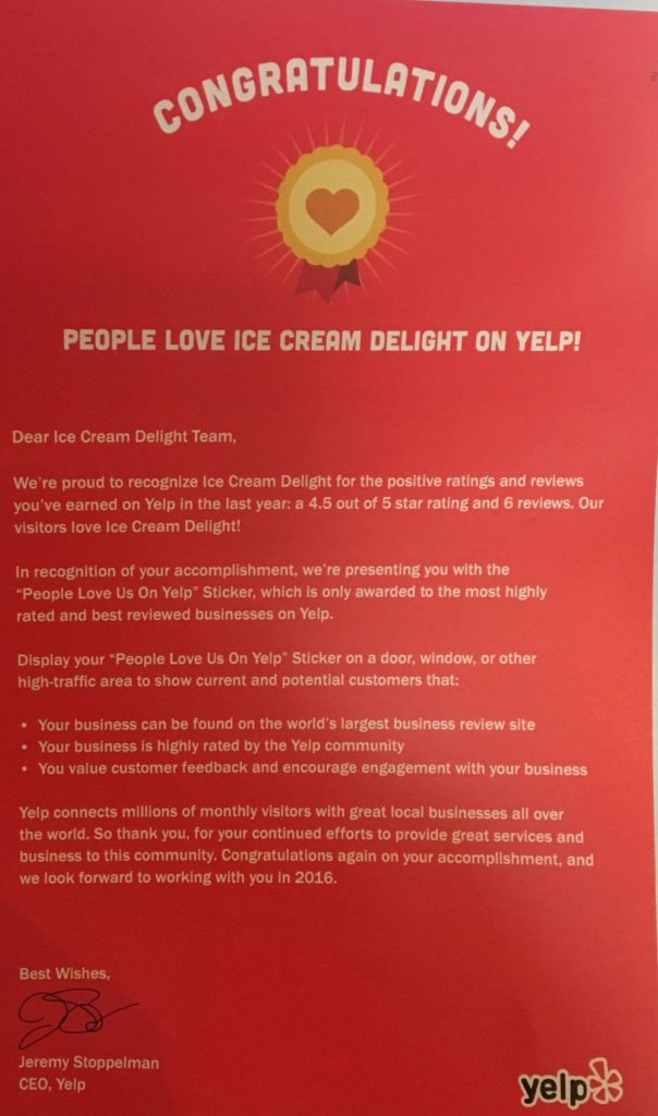 Letter from Yelp
